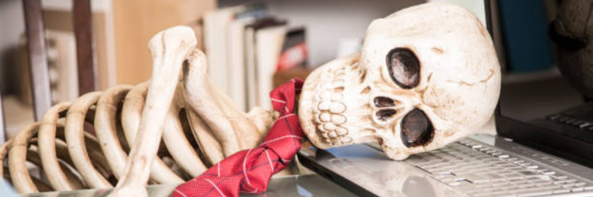 skeleton on the desk